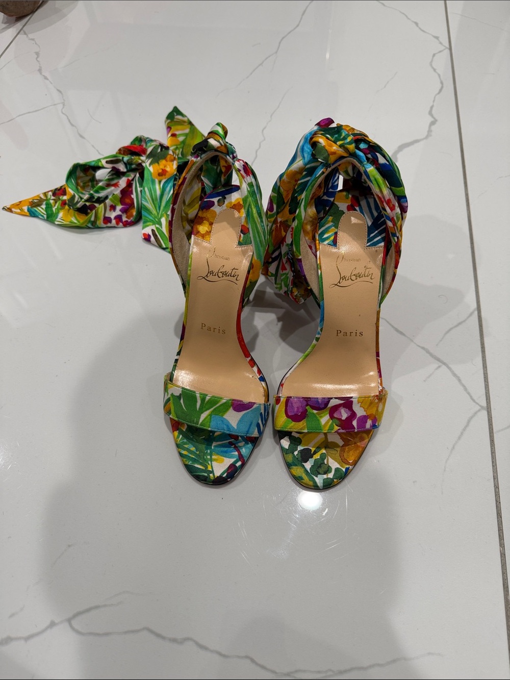 Christian Louboutin Multicolor Floral Ankle-Tie Sandals